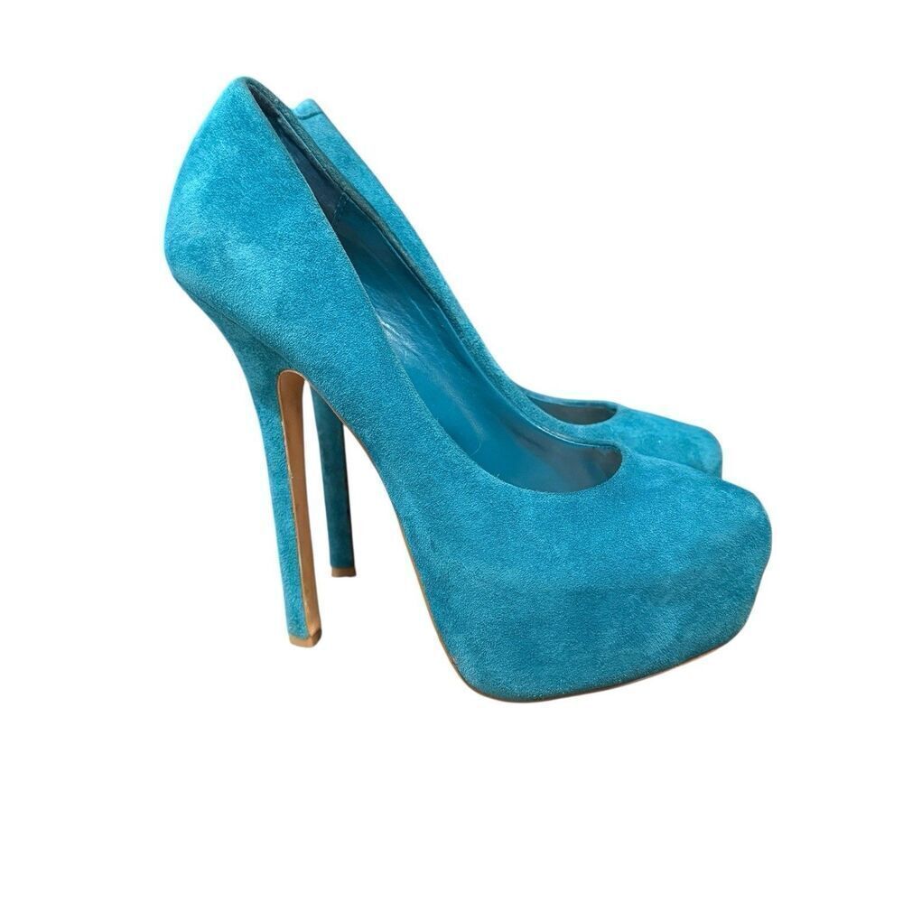 Steve Madden Ultra High Dejavu Teal Pump Heels Women’s Size 6.5M Suede